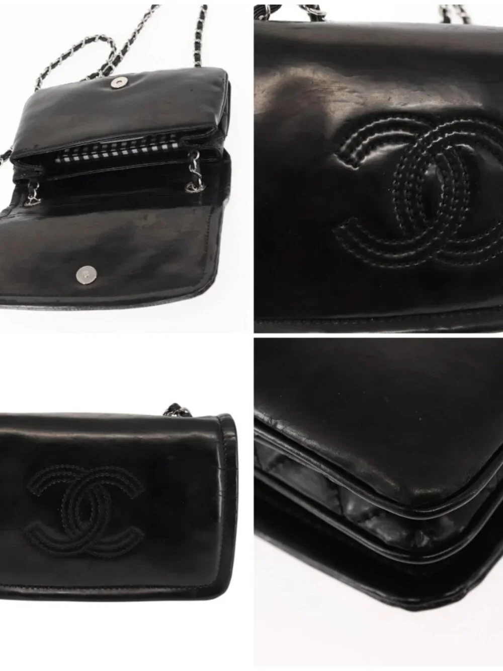 CHANEL Chain Shoulder Bag Patent leather Black Gold CC Auth bs29761